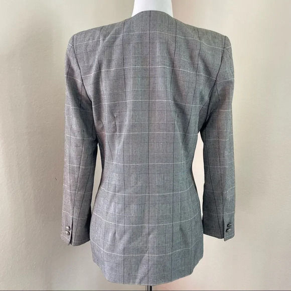 Vintage Single- Breasted Windowpane Checked Gray Jacket - Picture 11 of 14